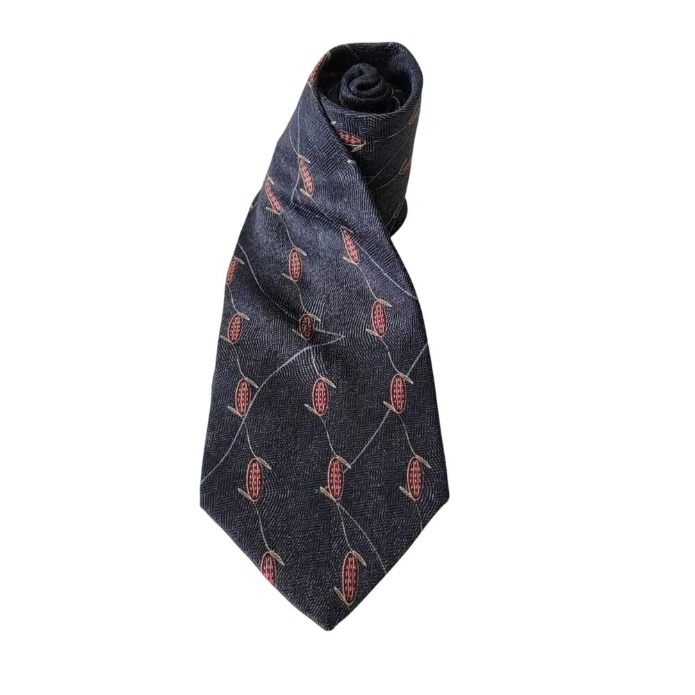 Bill Blass Black Label Silk Mens Tie Black Gold Red Classic Pattern Made in USA